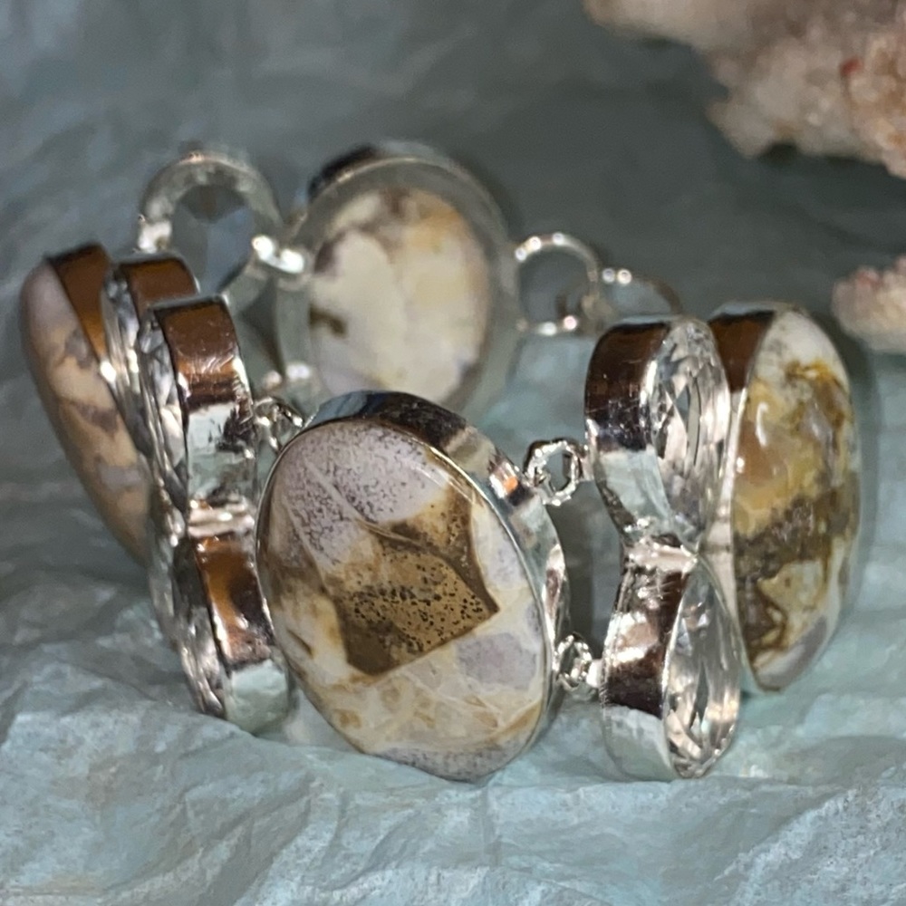 Sophisticated white Jasper + white Topaz statement Bracelet